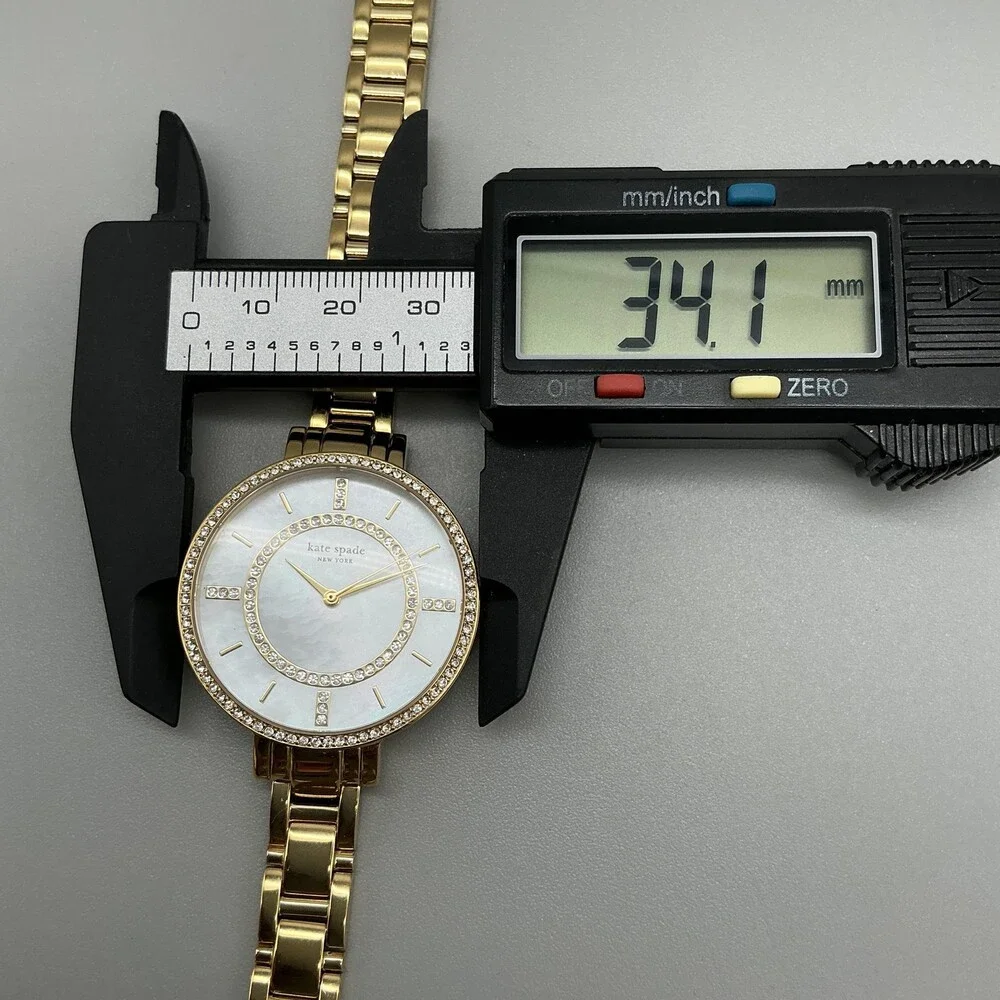 Kate Spade New York Womens Watch 34mm MOP Gold Tone Crystals New Battery 8.5